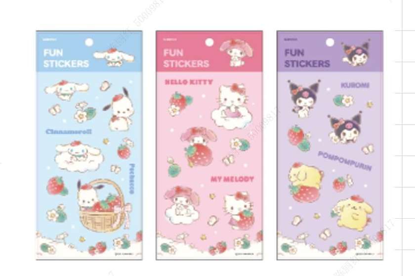 Sanrio characters Strawberry Collection Gold-Stamping Epoxy Stickers 10x22cm (3 Assorted Models)