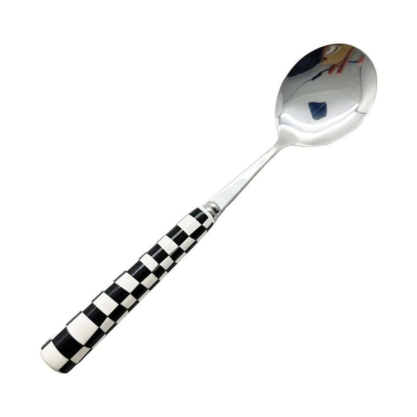 Black & White Checkerboard Stainless Steel Spoon with Ceramic Handle