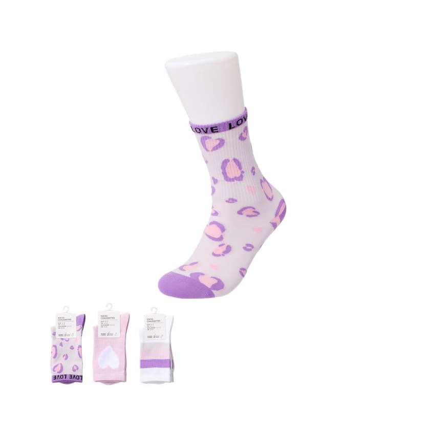 Fashion Womens Crew Socks (2 Pairs)(Purple)
