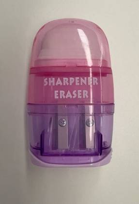 Basic Series Double-Hole Transparent Pencil Sharpener with Eraser (Purplish Red)