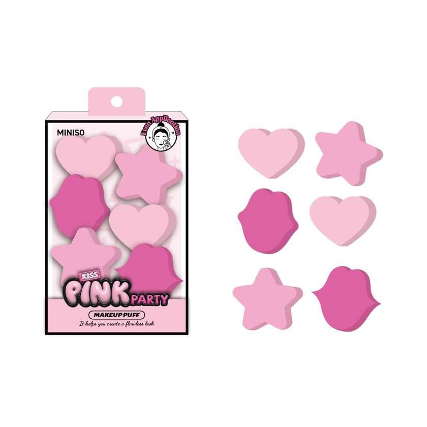 Pink Party Series Wet & Dry Dual Use Makeup Puffs (6 pcs)