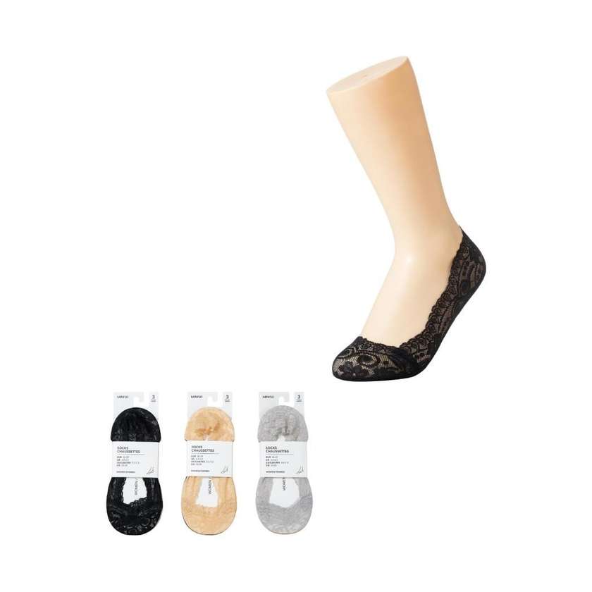 Women๏ผs Lace Low-Cut Socks 3 Pairs (Basic Colors)