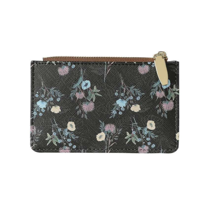 Watercolor Flowers Pattern Pouch for Coins and Cards(Black)
