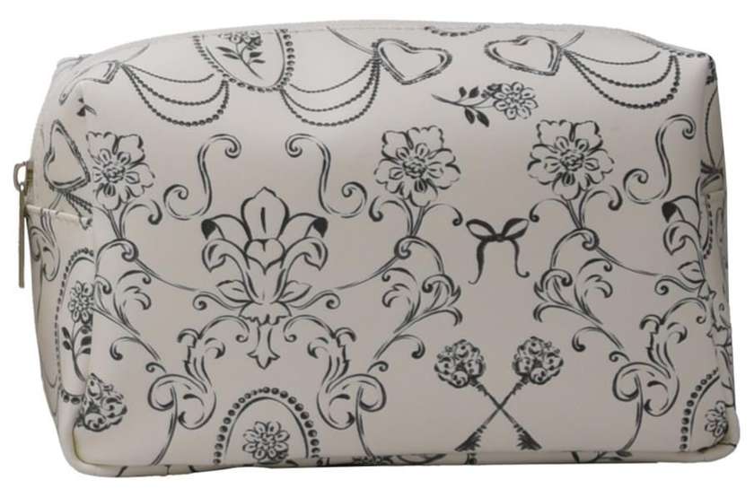 Black and White Floral Pattern Rectangular Cosmetic Bag