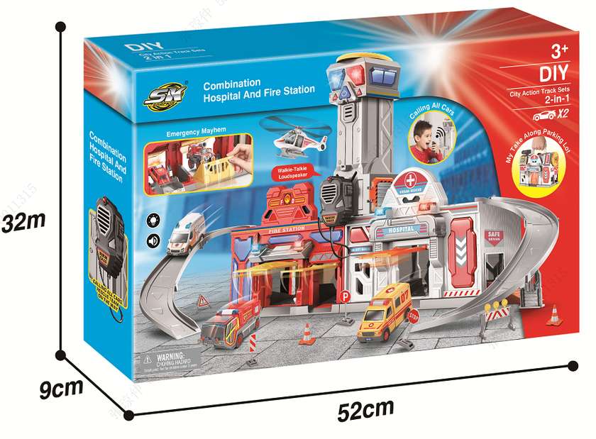 Parking Lot Series 4-Vehicle Set(Fire Truck & Ambulance 2-in-1 Handbag)