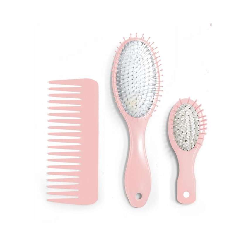 Classic Comfortable Series Cushion Massager Hair Brush & Comb Set (Matte Pink)