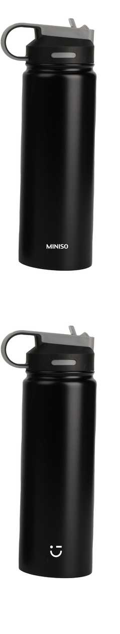 Solid Color Stainless Steel Bottle with Handle and Straw Lid (900mL) (Black)