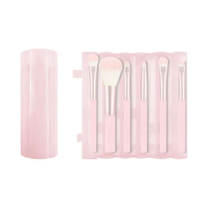 Portable Series Makeup Brush 6-Piece Set with Cylinder Holder (Sakura Pink)