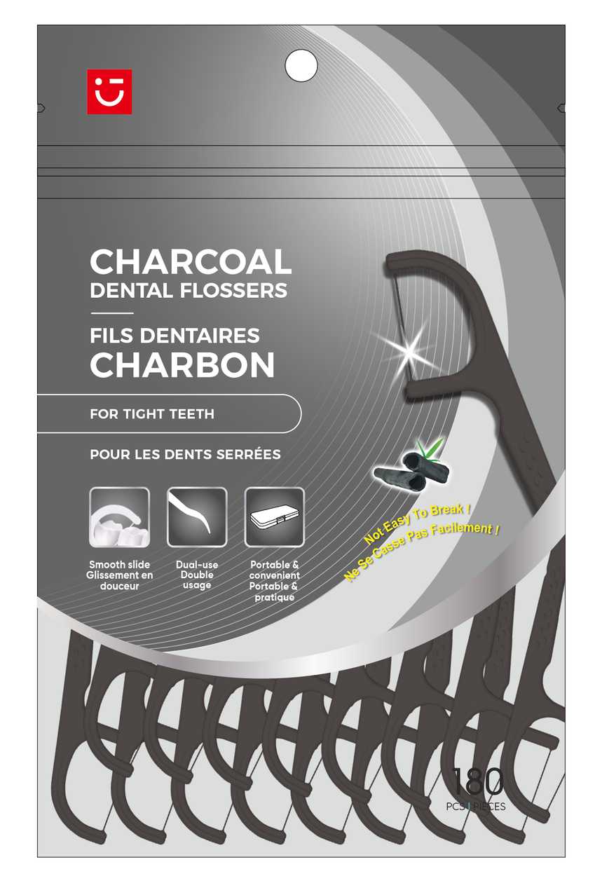 Family Pack Bamboo Charcoal Dual-Line Dental Flossers with Container (102 Count)