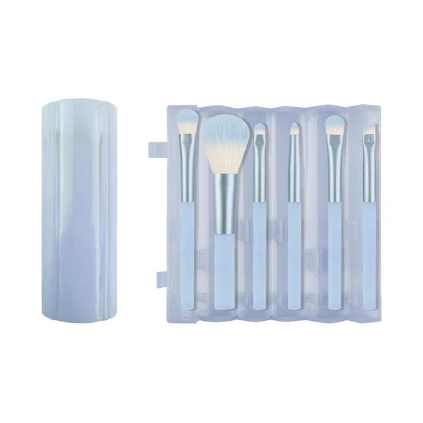 Portable Series Makeup Brush 6-Piece Set with Cylinder Holder (Baby Blue)