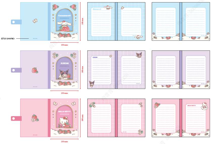 Sanrio characters Strawberry Collection B6 TPU Gold-stamping Hardcover Book (64 Sheets) (3 Assorted