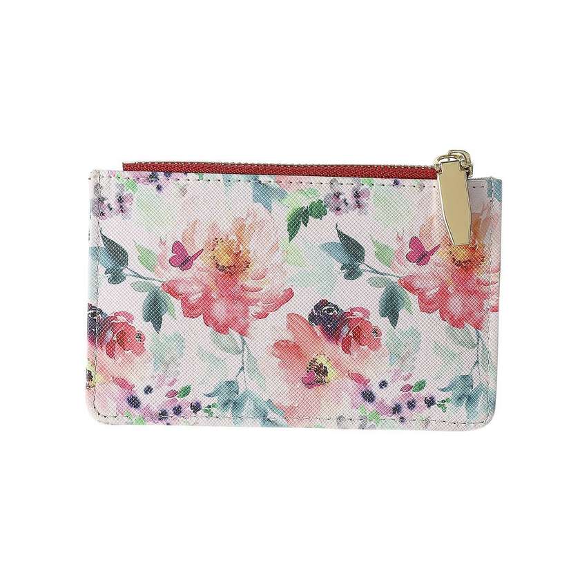 Watercolor Flowers Pattern Pouch for Coins and Cards(Pink)