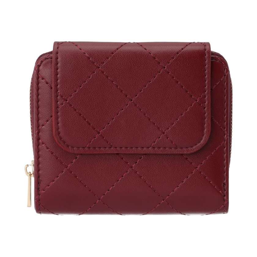 Quilted Bi-Fold Short Zipper Womens Wallet(Wine Red)