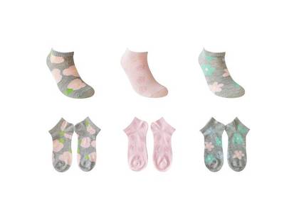 Womens Flower Ankle Socks (3 Pairs)(Gray)