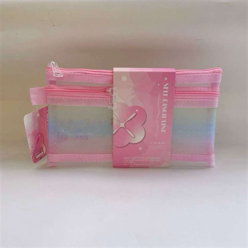 A6 Gradient Double-layer Mesh Stationery Case (Gradient Pink)