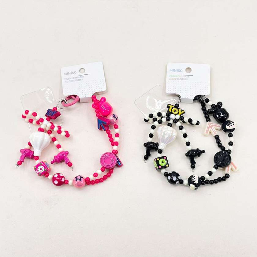 Smiley Face Phone String (Black Pink)