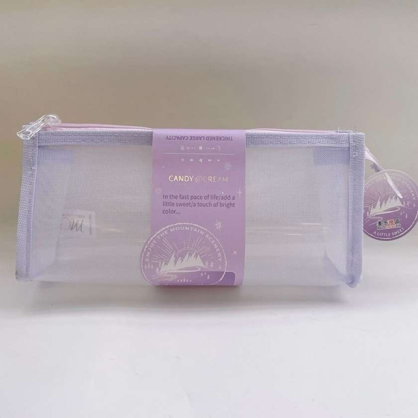 Plain-color Triangular Simple Mesh Stationery Case (Light Purple)