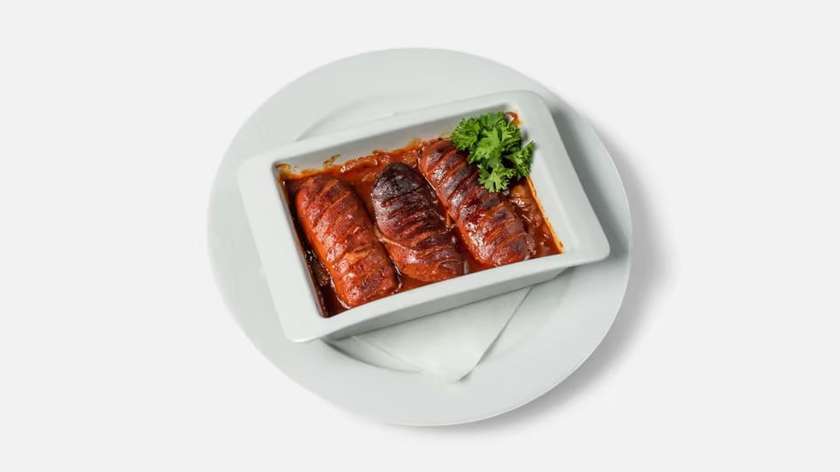 Sausages on Black Goat with baked beer pretzel