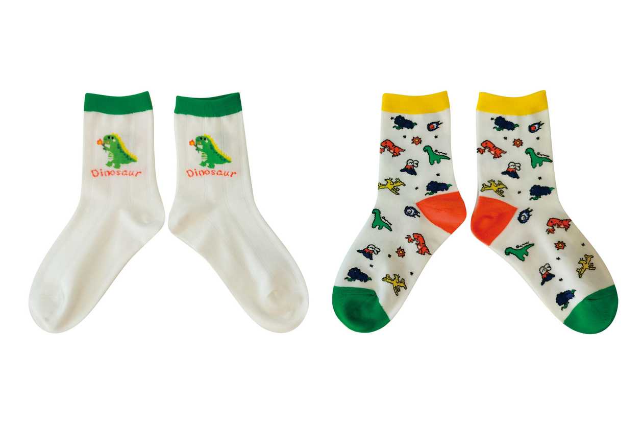 Dinosaur Series Kids Crew Socks (2 Pairs)(White, 5-7Y)