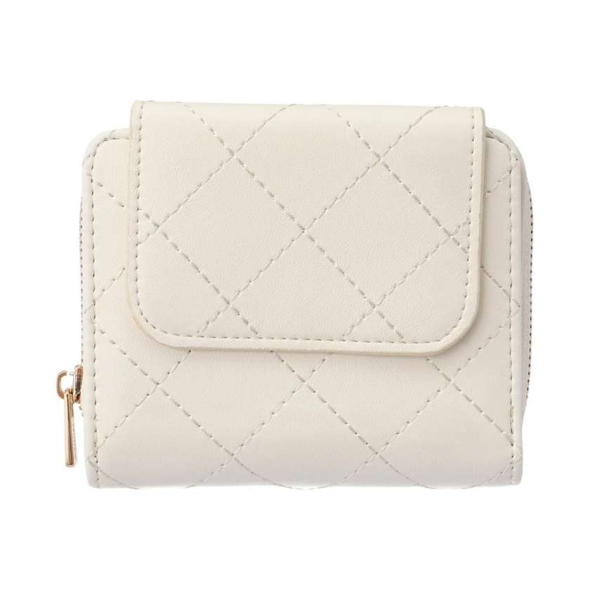 Quilted Bi-Fold Short Zipper Womens Wallet(White)
