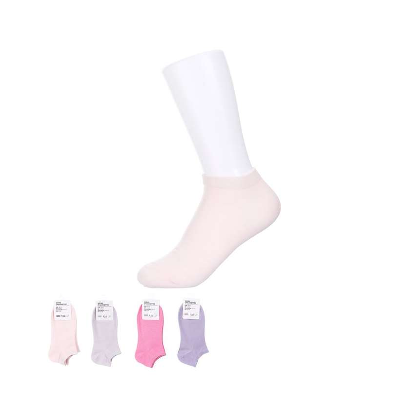 Basic Style Cotton Womens Ankle Socks (1 Pair)(Pink/Purple)