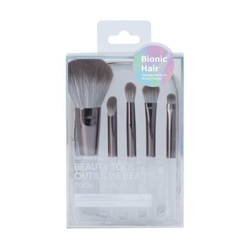 Makeup Brushes Set with Storage Bag (5 pcs, Gray)