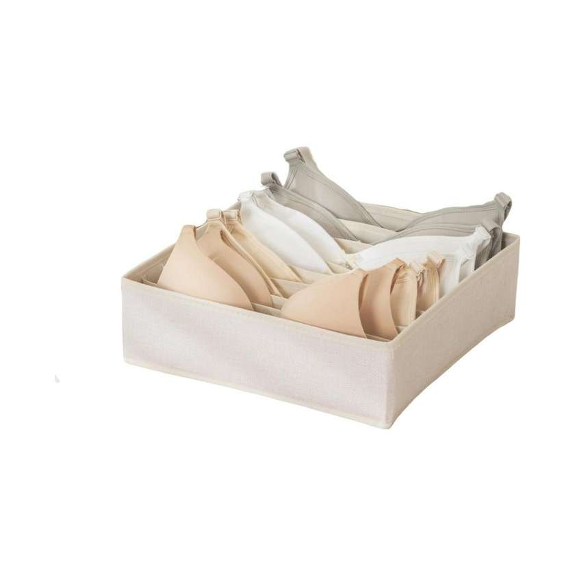 Faux Flax 8 Compartments Underwear Organizer (Beige)