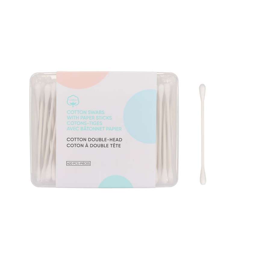 Premium Natural Cotton Swabs with Paper Sticks (Round Double Head, 420 pcs)