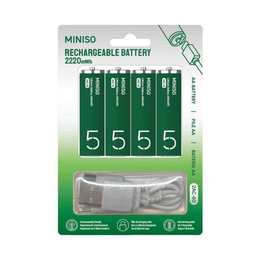 USB-C Rechargeable 2220mWh AA Battery (4 pcs) Model: 2AC-60
