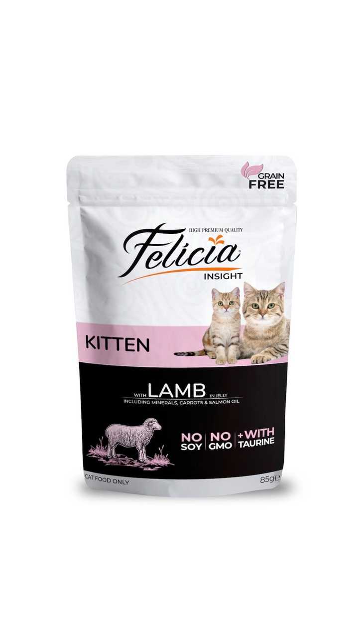 FELICIA Kitten, Lamb, Grain-Free Wet Food Pouch for Junior Cats, (in Aspic), 85g