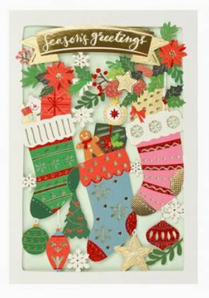Christmas Praise Collection Hollowed Gold-Stamping Holographic Greeting Card (Christmas Sock)