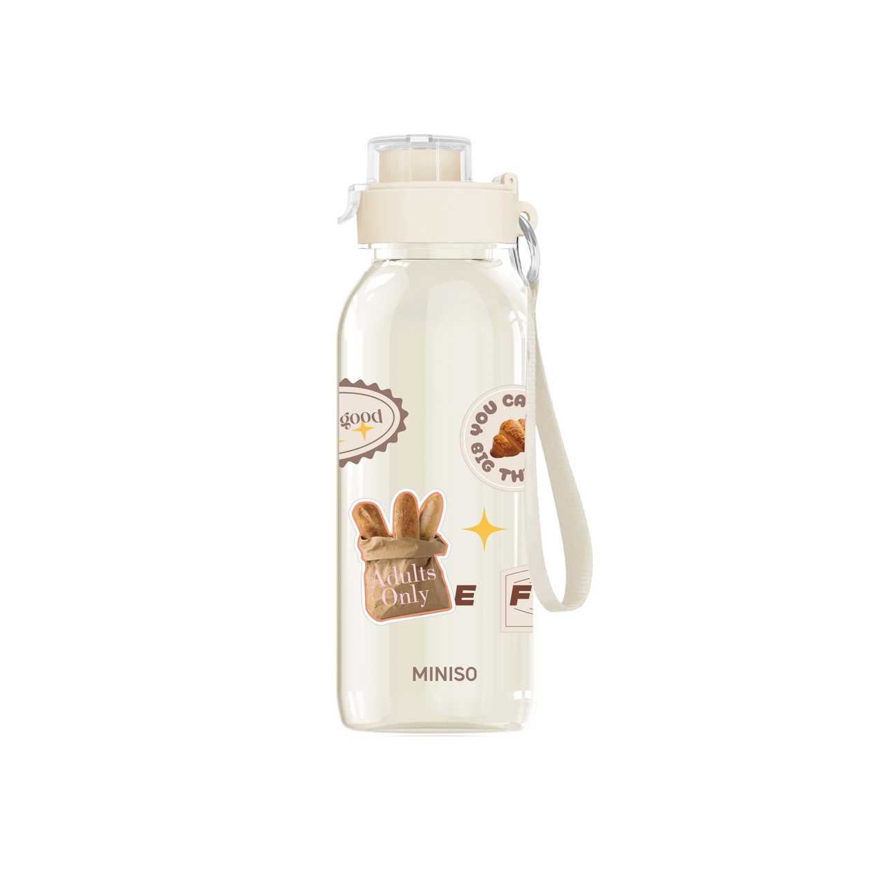 DIY Series Flip Top Plastic Bottle with Strap 1100mL(Beige)