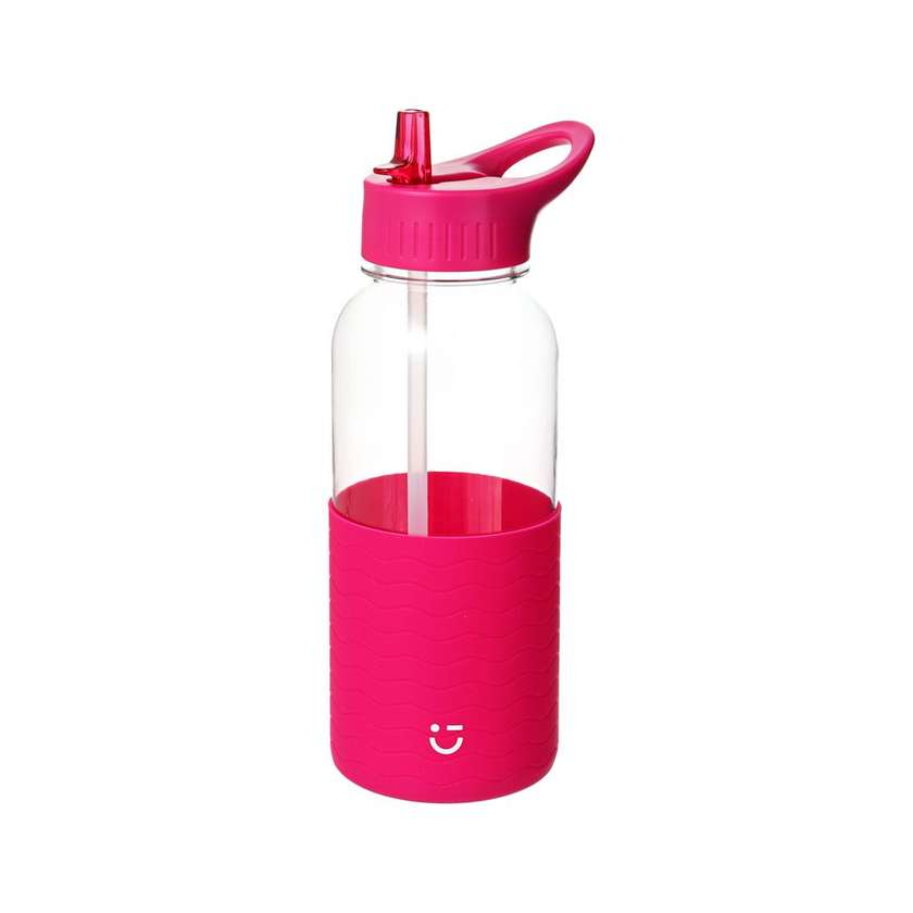 Plastic Water Bottle with Handle and Solid Color Sleeve (1000mL)(Rose Red)