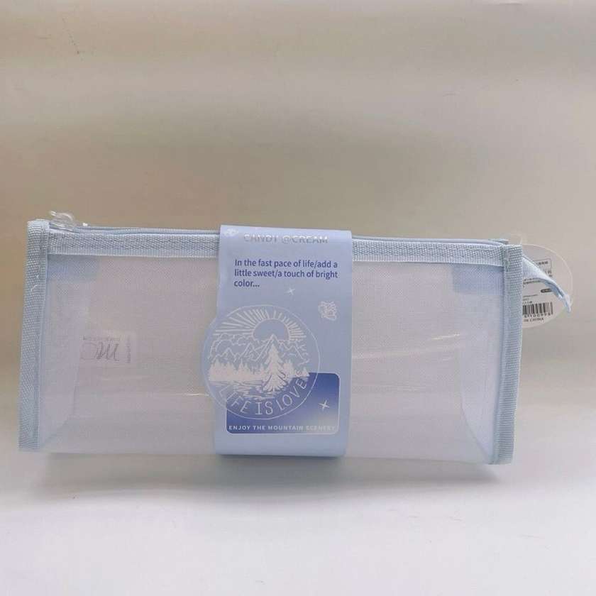 Plain-color Triangular Simple Mesh Stationery Case (Light Blue)