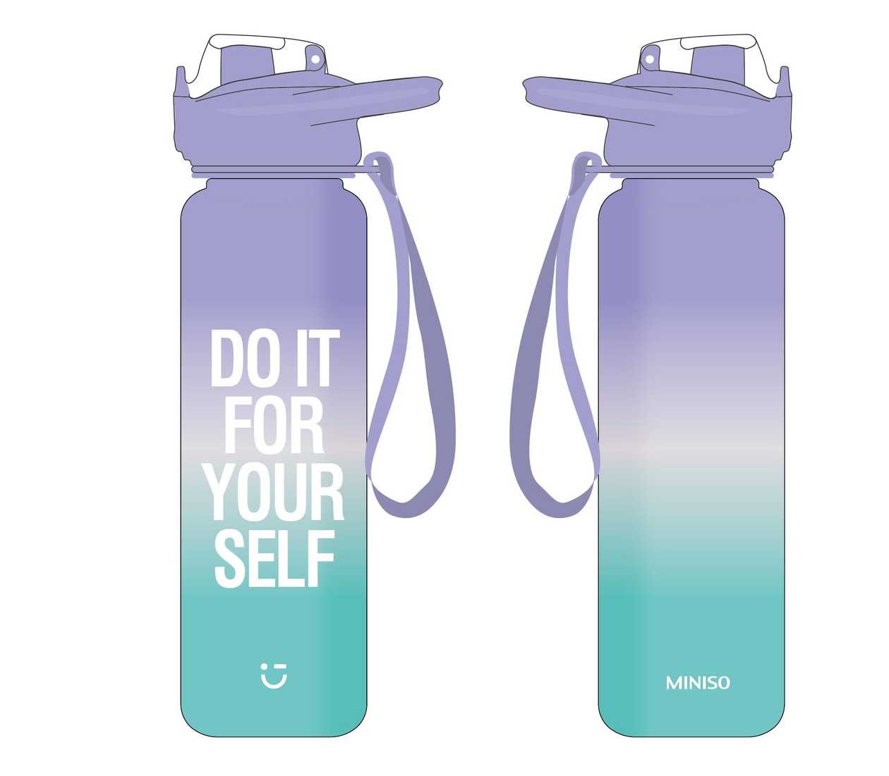 Gradient Plastic Bottle with One-Touch Flip Top Lid (1000mL, Green & Purple)