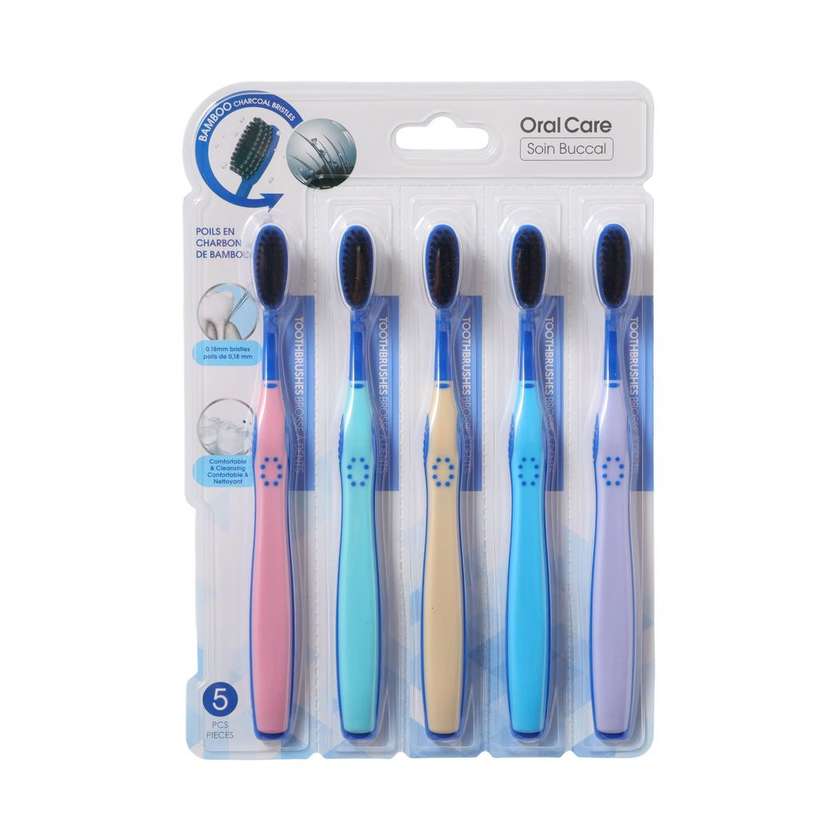 Bamboo Charcoal Double Tapered Bristle Toothbrushes (5 Count)