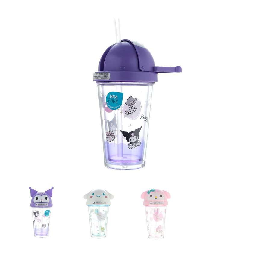 Sanrio Characters Plastic Water Bottle with Straw (320mL)