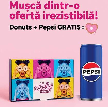 2 Doze Pepsi 330 ml din partea noastra la 6 Donuts