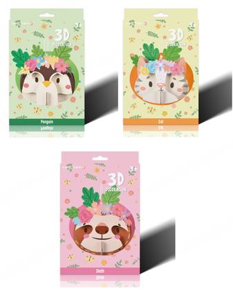 Warm Garden Collection 3D Puzzle Set (B) (3 Assorted Models: Cat, Penguin, Sloth)