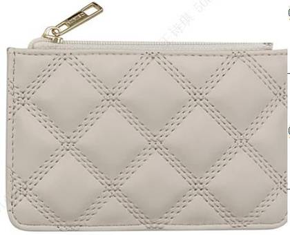 Womens Diamond Pattern Quilted Top Zip Coin Purse(Off-White)