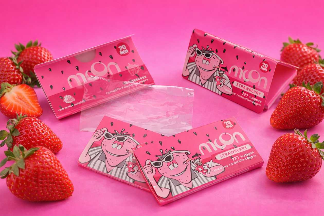 MOON Cellulose Papers 78mm Strawberry (Çiyələk) – 50 Leaves (Şəffaf)
