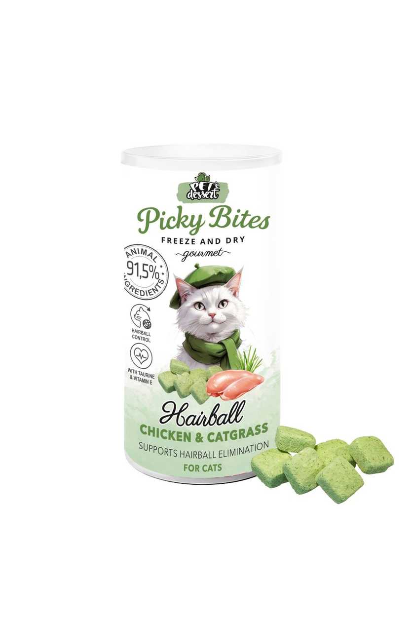 Pet's Dessert Reward Picky Bites Hairball with Chicken and Cat Grass 27g