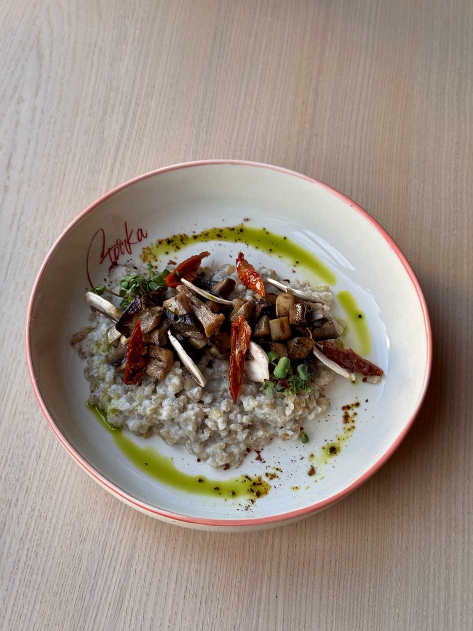 Pearl Barley with White Mushrooms and Champignons