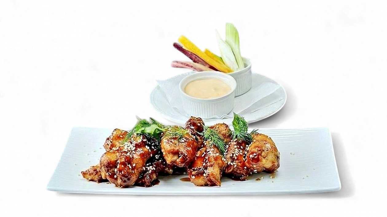 Buffalo Chicken Wings with Cheese Dip, Fresh Carrots and Celery