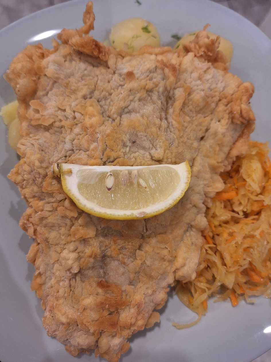 Breaded Cod Fillet, Potatoes, Salad