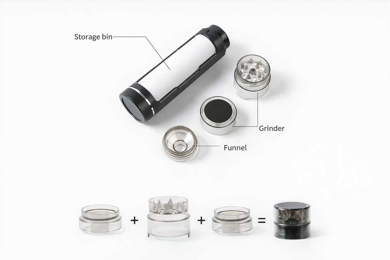 Multi-Function Rolling Device (Storage + Grinder + Funnel)