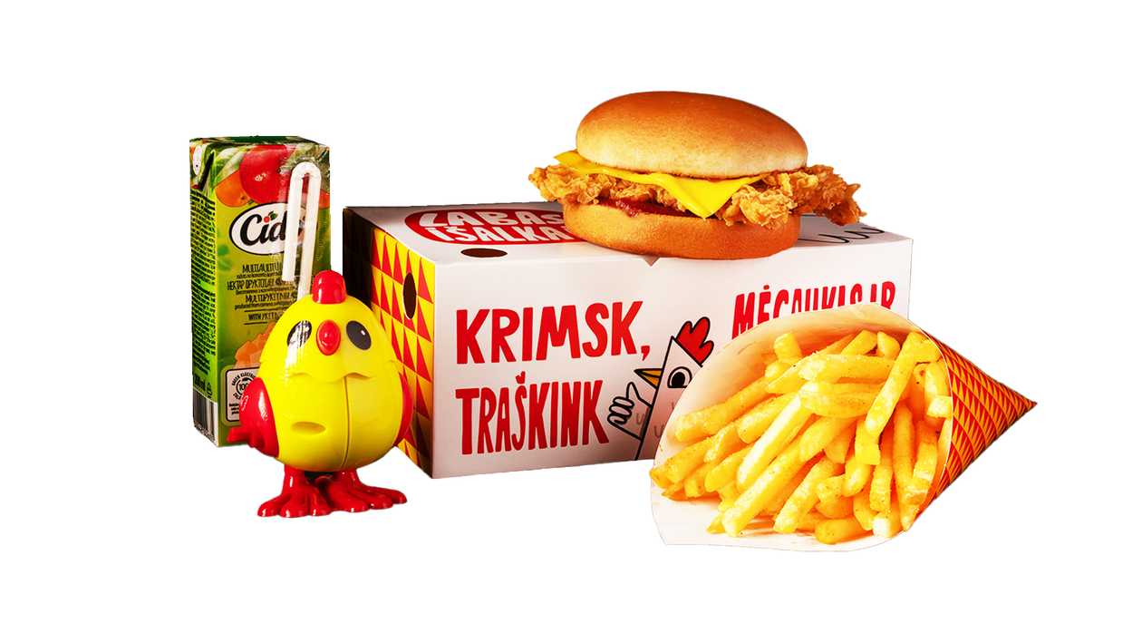 Vaikiškas kompleksas su traškiu vištienos mėsainiu