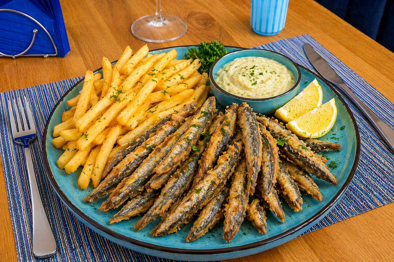Gavros with French Fries and Garlic Sauce 150/200/50 gr