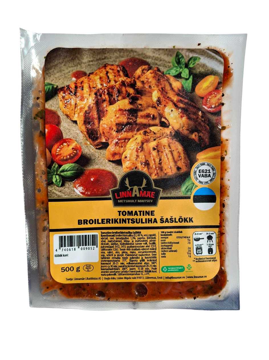 Linnamäe Lihatööstus, tomatine broilerikintsuliha šašlõkk, 500g (aegub peagi)