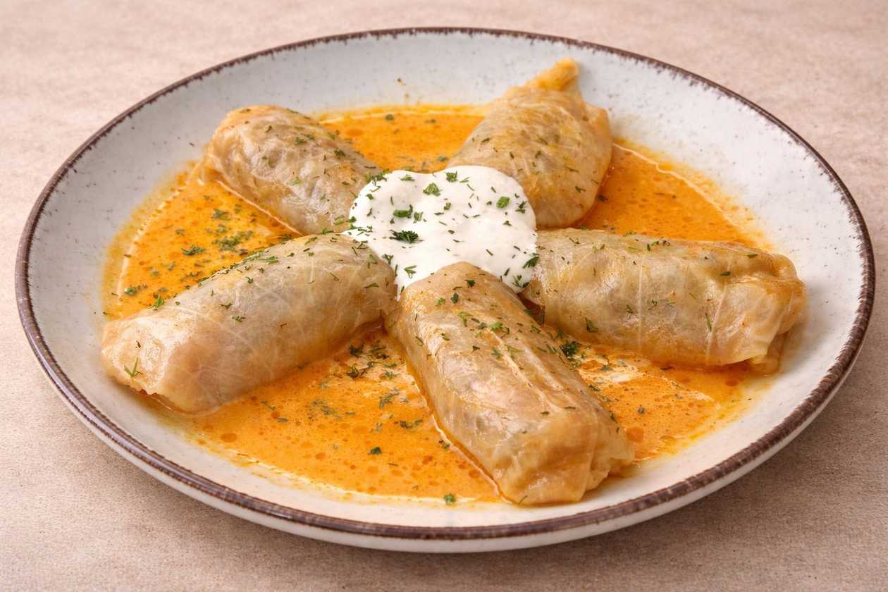 Golubtsy with beef in sour sream sauce